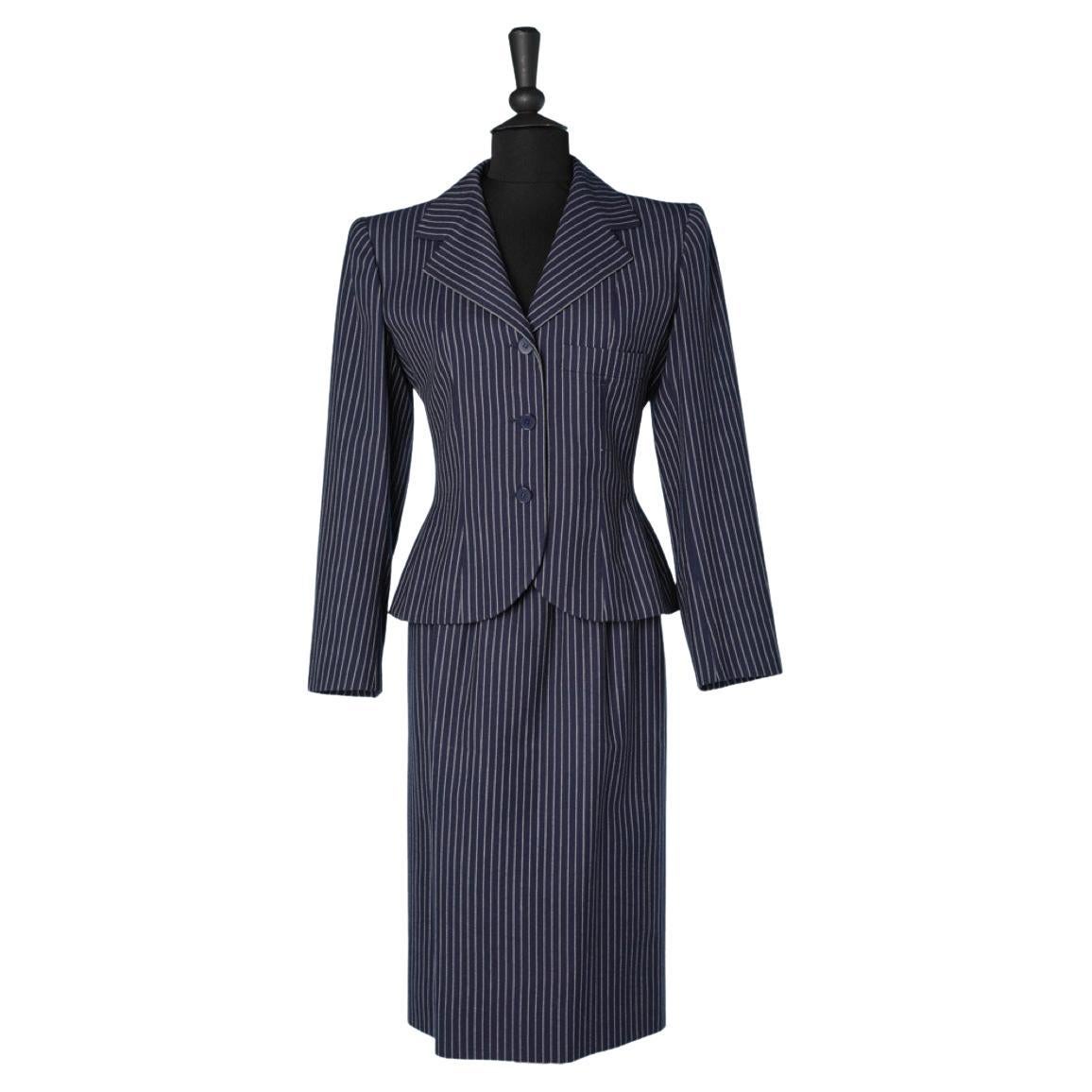 Navy pinstriped skirt-suit in wool Lanvin  For Sale