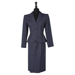 Navy pinstriped skirt-suit in wool Lanvin 