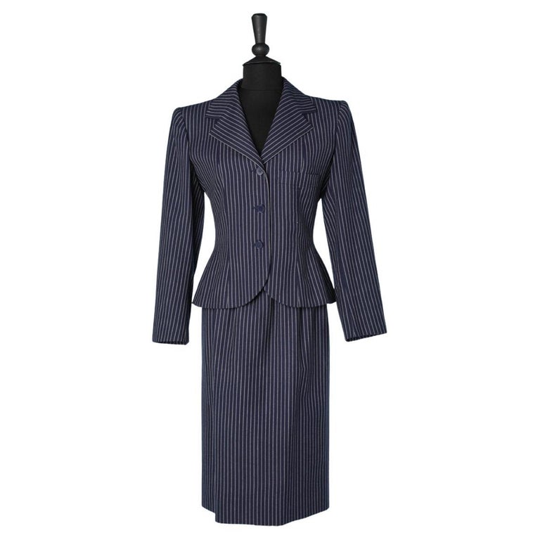 Navy Pinstriped Skirt