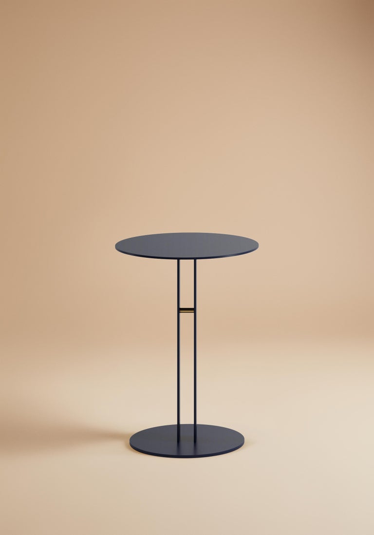 Minimalist Navy Portman Side Table in Steel with Brass Designed by Master for Lemon For Sale