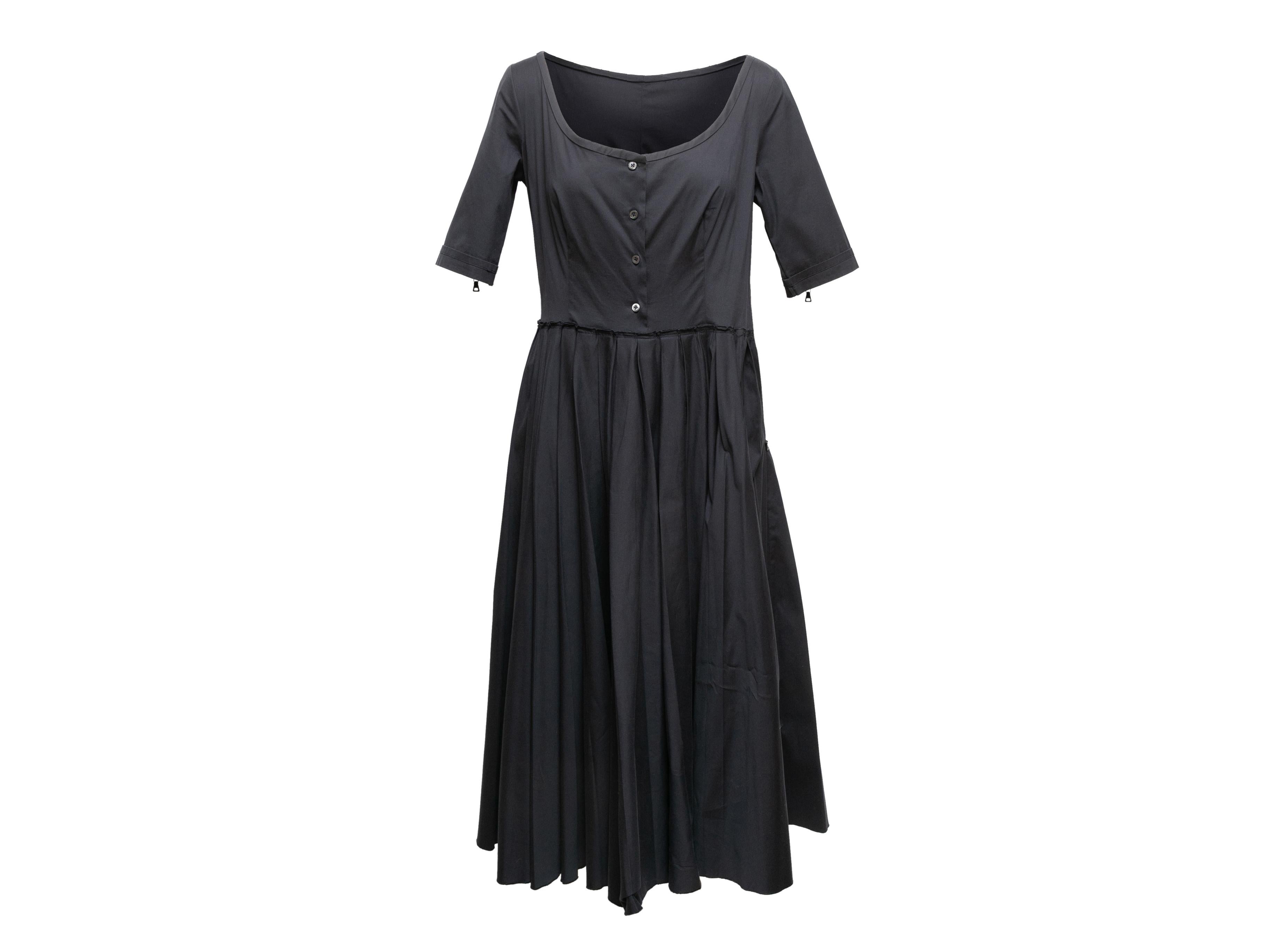 Navy Prada Pleated Cotton Dress Size IT 46 In Good Condition For Sale In New York, NY