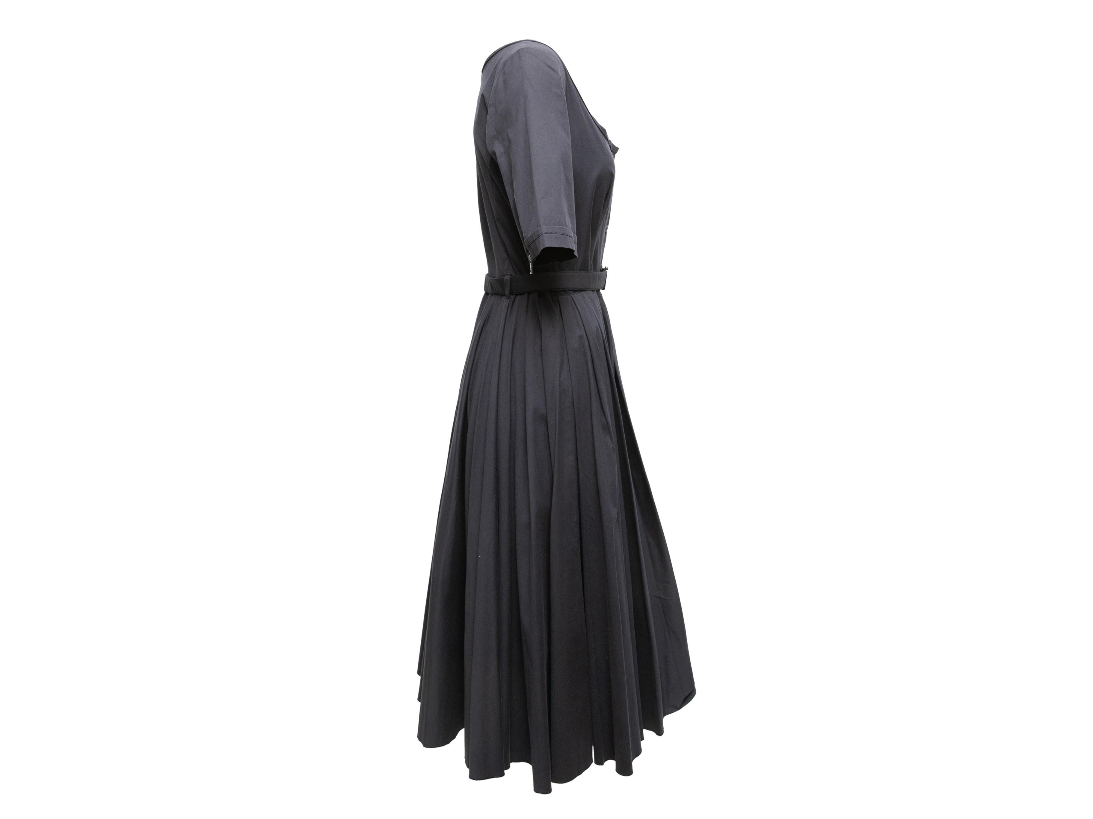 Navy Prada Pleated Cotton Dress Size IT 46 For Sale 1