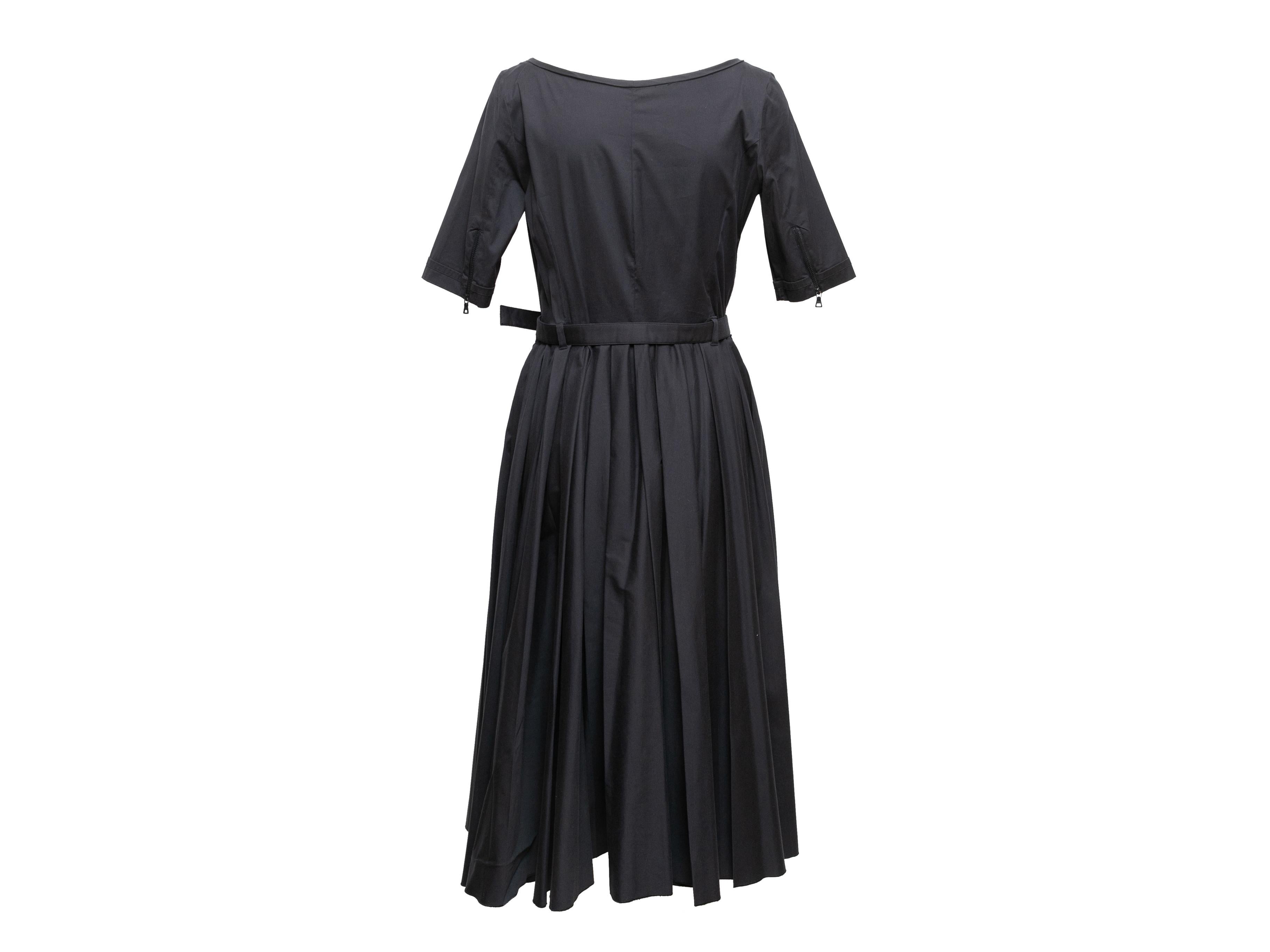 Navy Prada Pleated Cotton Dress Size IT 46 For Sale 2