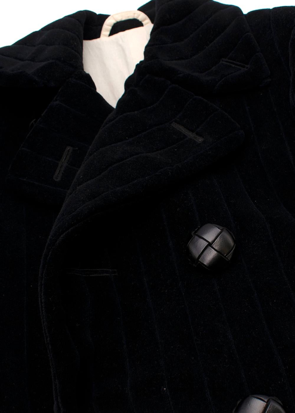 Navy Quilted Velvet Pea Coat In Excellent Condition For Sale In London, GB