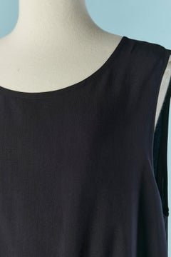 Navy rayon sleeveless dress with one large ruffle on the hips YOHJI YAMAMOTO