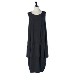 Abito senza maniche in rayon navy con un grande volant sui fianchi Yohji Yamamoto