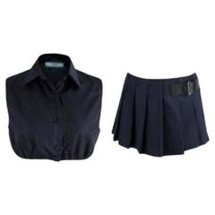 Navy Re- Nylon Top And Skirt Set