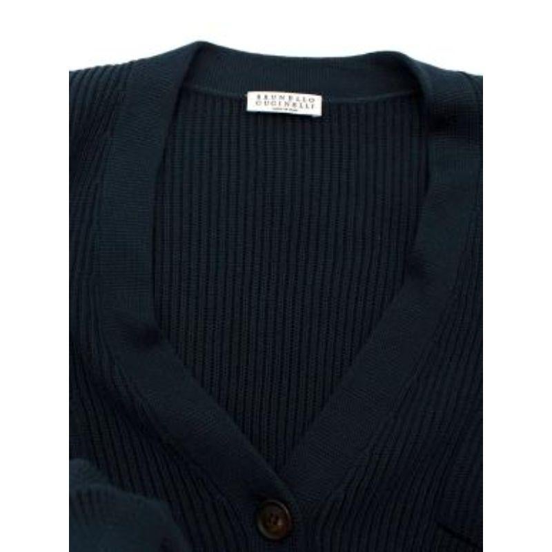 Navy ribbed knit sheer sleeve cardigan & skirt In Excellent Condition For Sale In London, GB