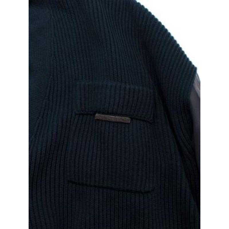 Navy ribbed knit sheer sleeve cardigan & skirt For Sale 3