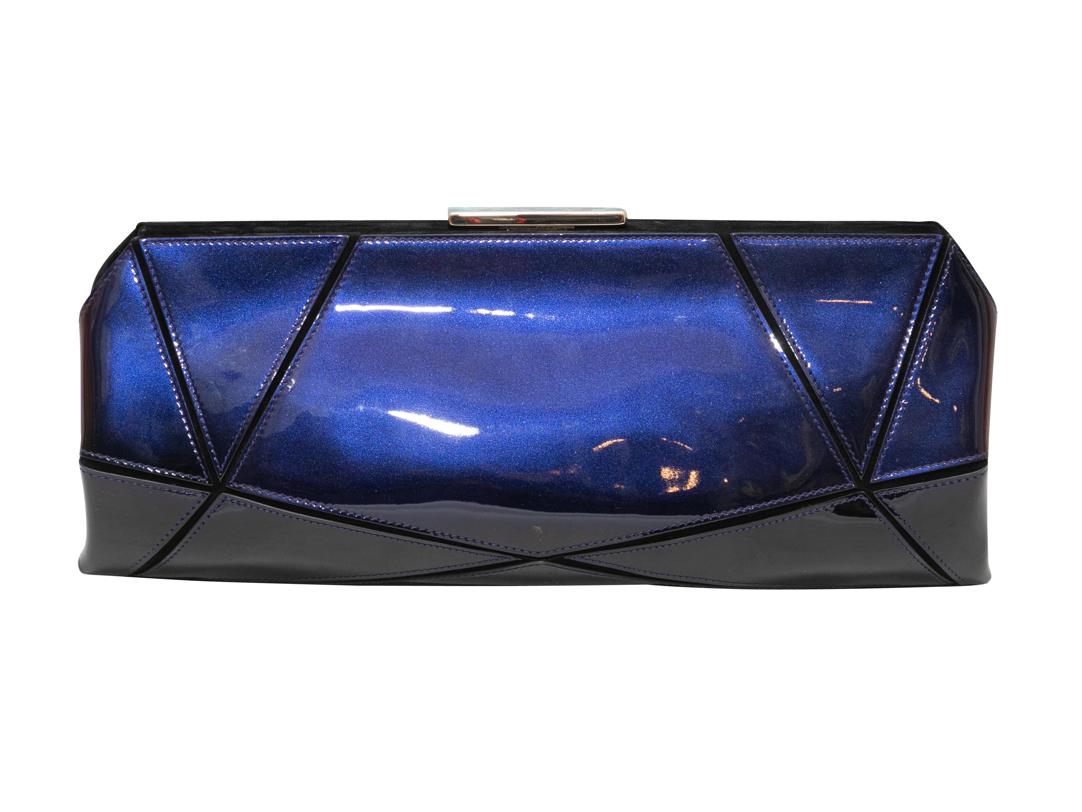 Navy Roger Vivier Patent Prismick Clutch In Good Condition For Sale In New York, NY