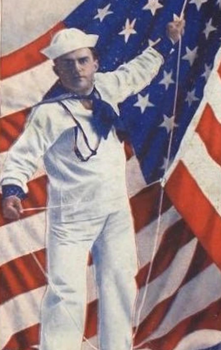 Navy Sailor Patriotic Printed Paddle Fan, Early 20th Century In Good Condition For Sale In Colorado Springs, CO
