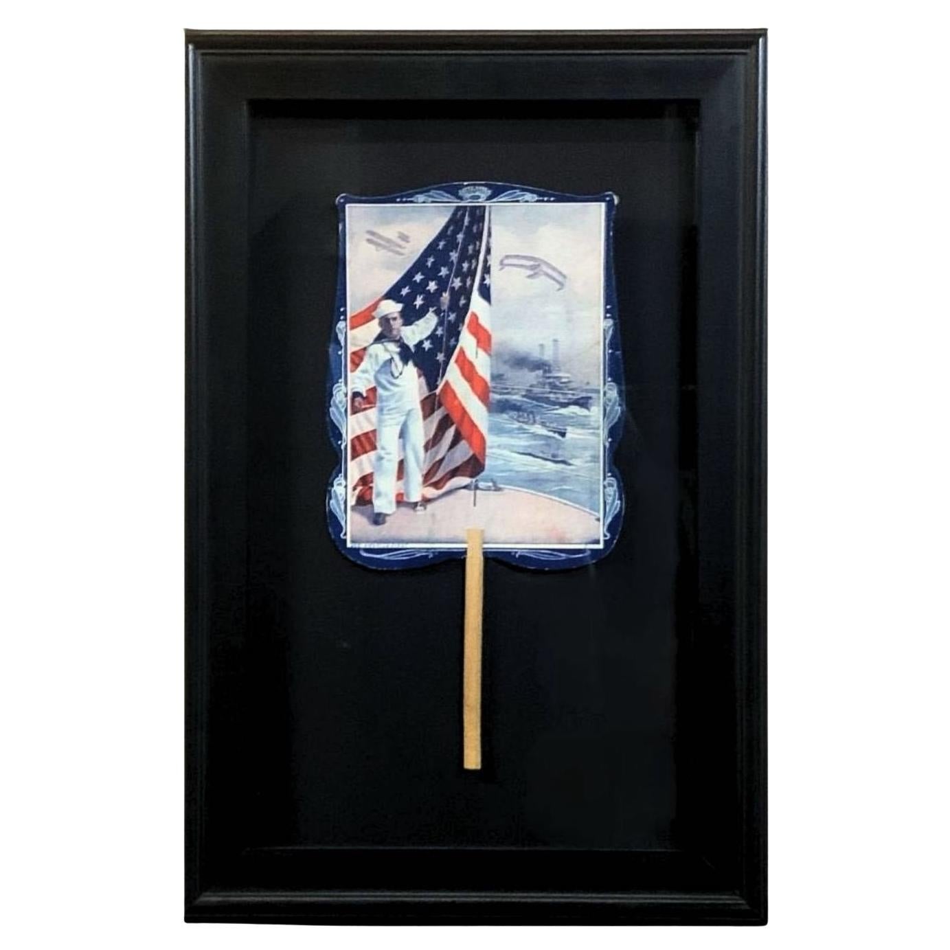 Navy Sailor Patriotic Printed Paddle Fan, Early 20th Century