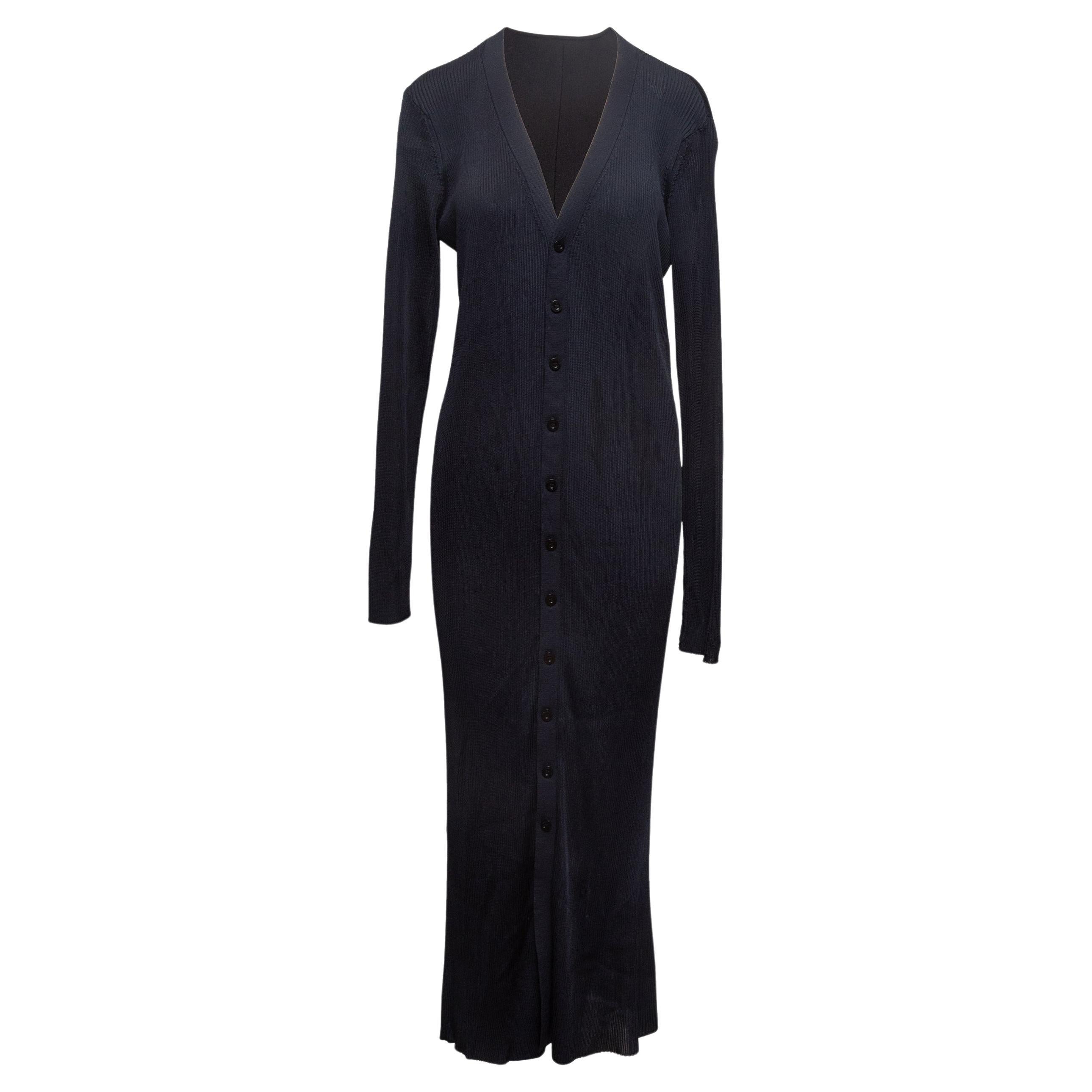 Navy Saint Laurent Rib Knit Button-Up Maxi Dress Size US S en vente