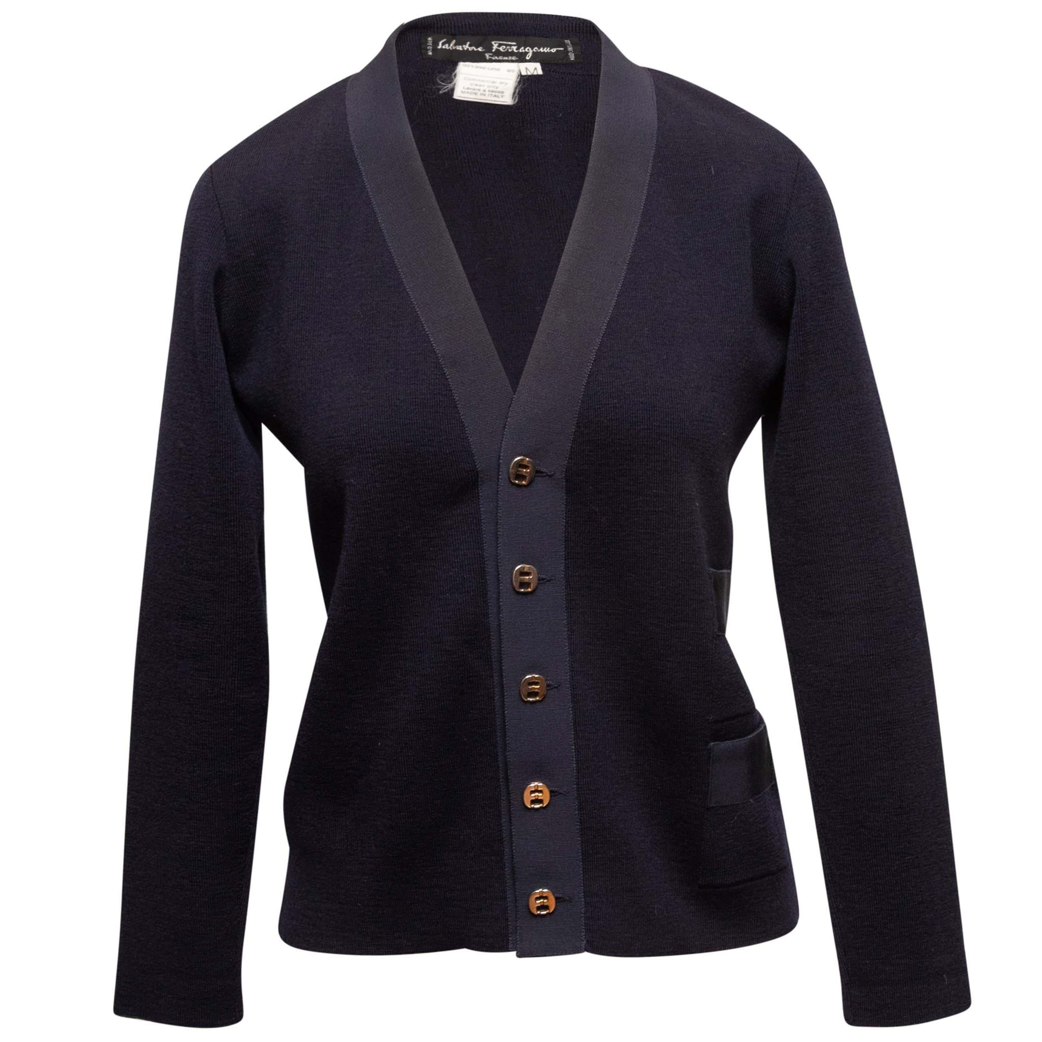 Navy Salvatore Ferragamo Wool Cardigan Size US M