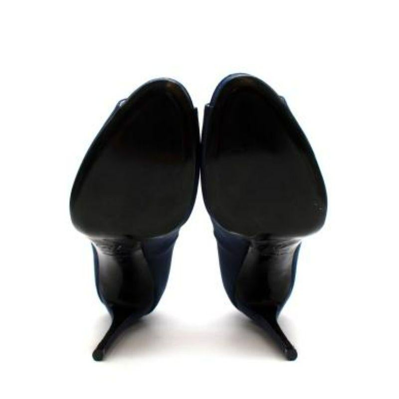 Black Navy satin peep toe heeled pumps For Sale