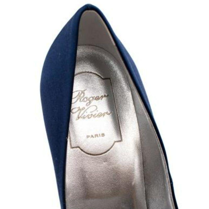 Navy satin peep toe heeled pumps For Sale 1