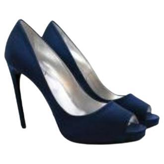 Navy satin peep toe heeled pumps For Sale