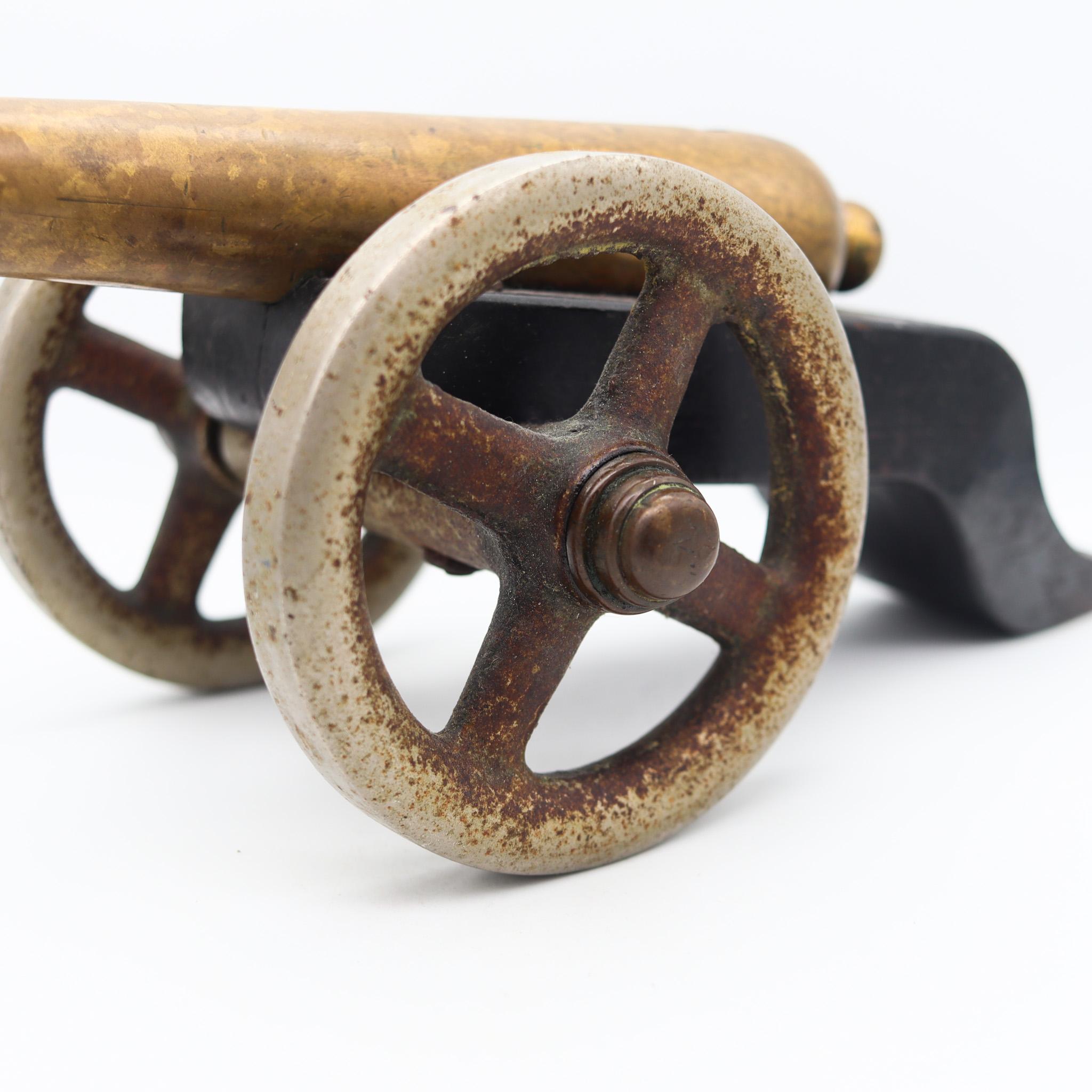 European signal cannon from the late 18th-19th century.

An antique piece made and used in Europe, circa 1800. This kind of small scale toys were made to be used in the navy of some European country, to send firing signals ship to ship. Signal
