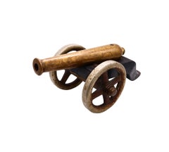 Navy Signal Cannon 18th Century European Brass Barrel and Wood Carriage