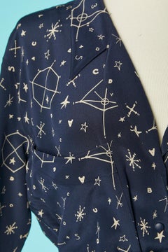 Navy silk day dress with Galaxy print Thierry Mugler