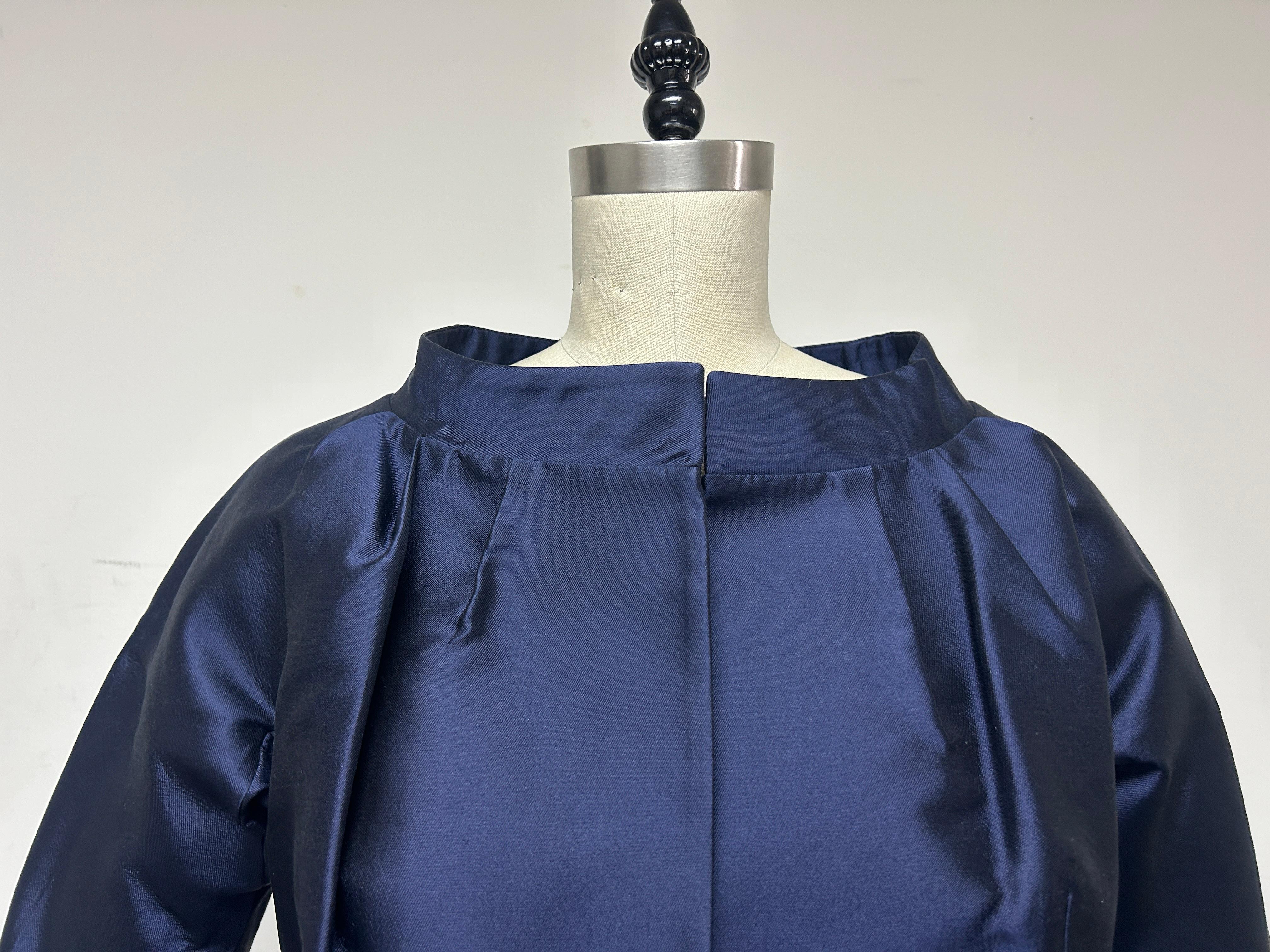 Black Cocktail Coat in Navy Silk Taroni Mikado For Sale