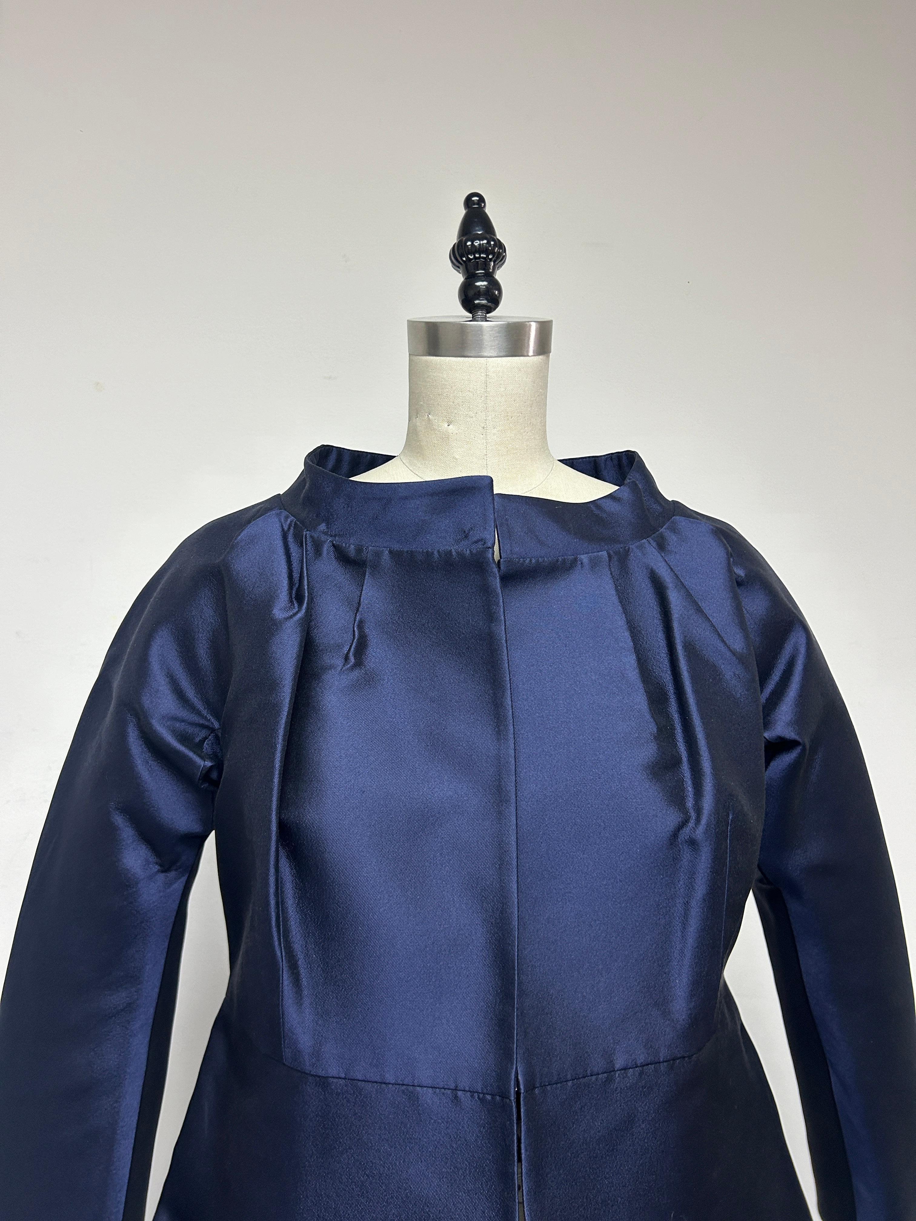 Cocktail Coat in Navy Silk Taroni Mikado For Sale 1
