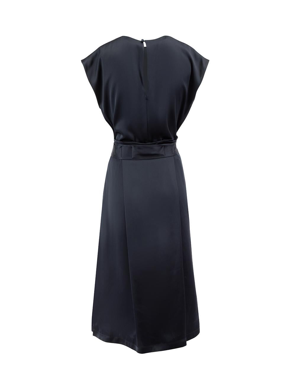 Loro Piana Navy Silk Tie Waist Sleeveless Midi Dress Size M In Good Condition In London, GB