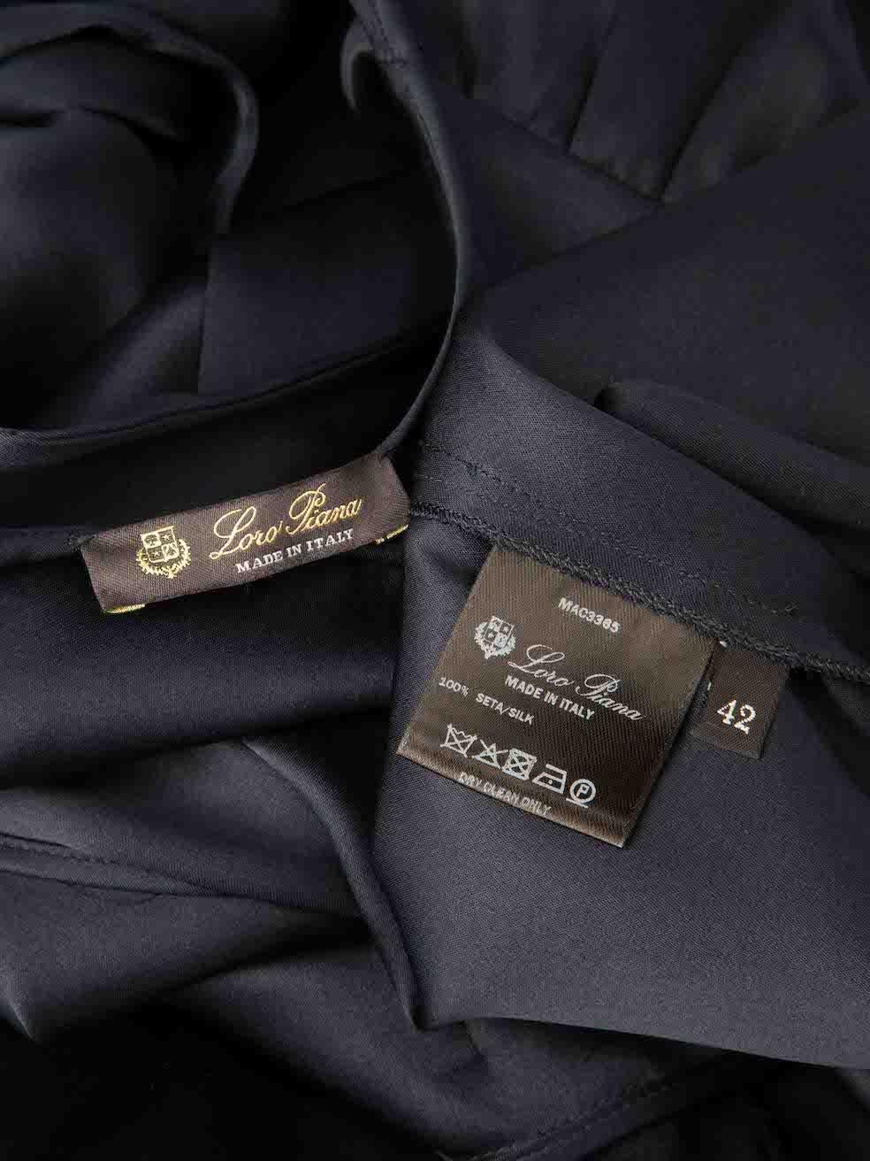 Women's Loro Piana Navy Silk Tie Waist Sleeveless Midi Dress Size M