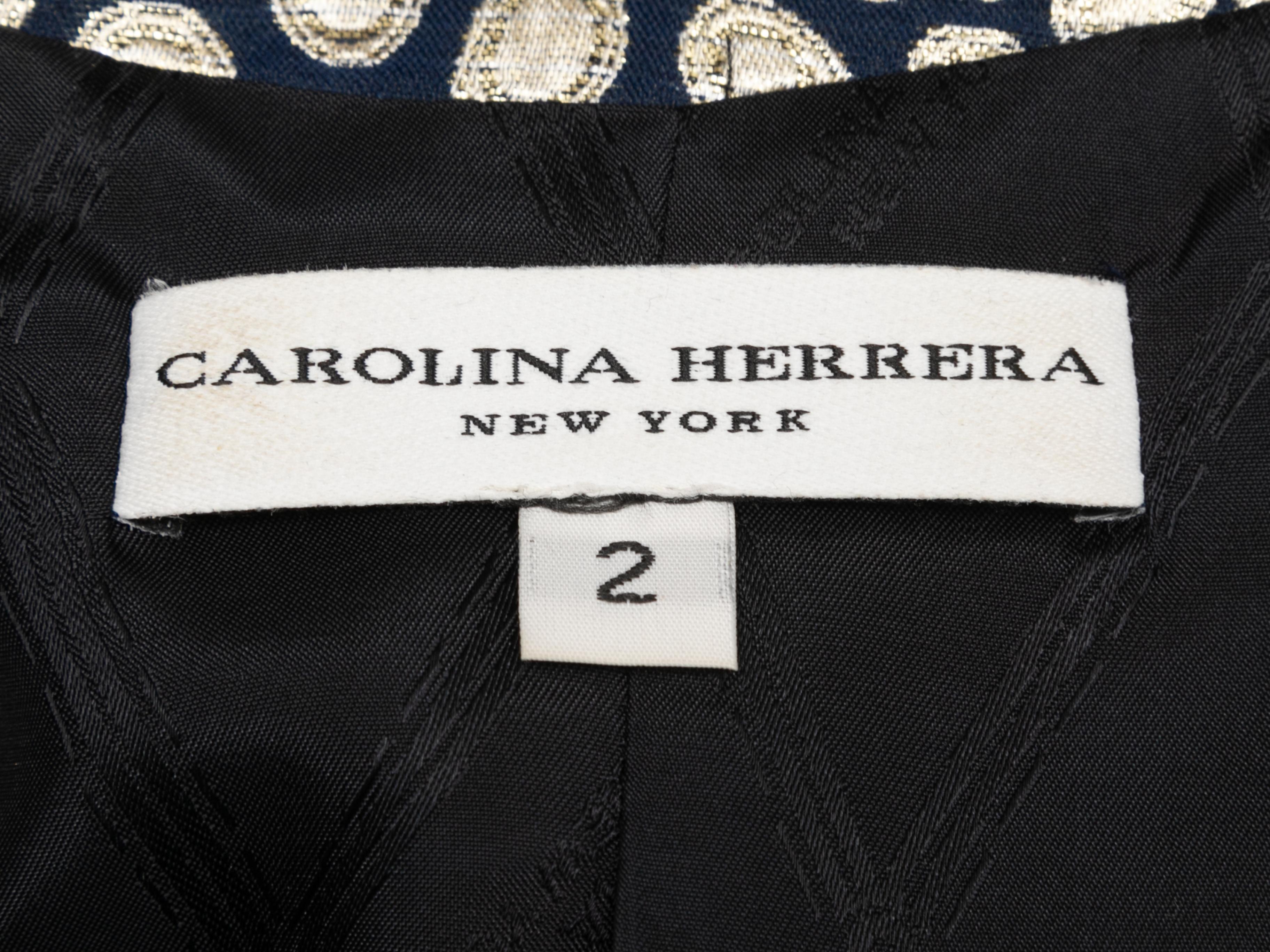 Navy & Silver Carolina Herrera Jacquard Evening Jacket Size US 2 In Good Condition In New York, NY