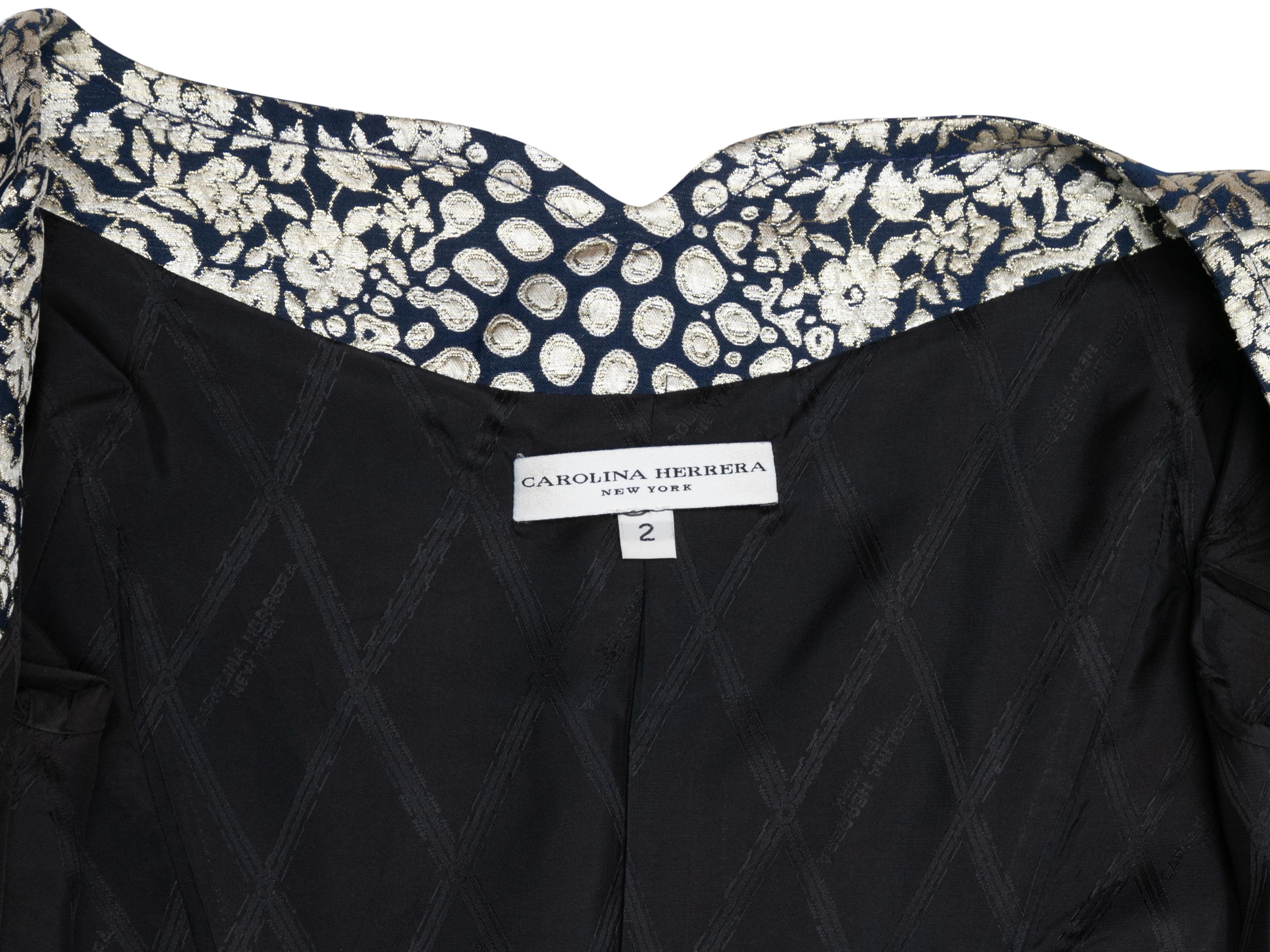 Navy & Silver Carolina Herrera Jacquard Evening Jacket Size US 2 2