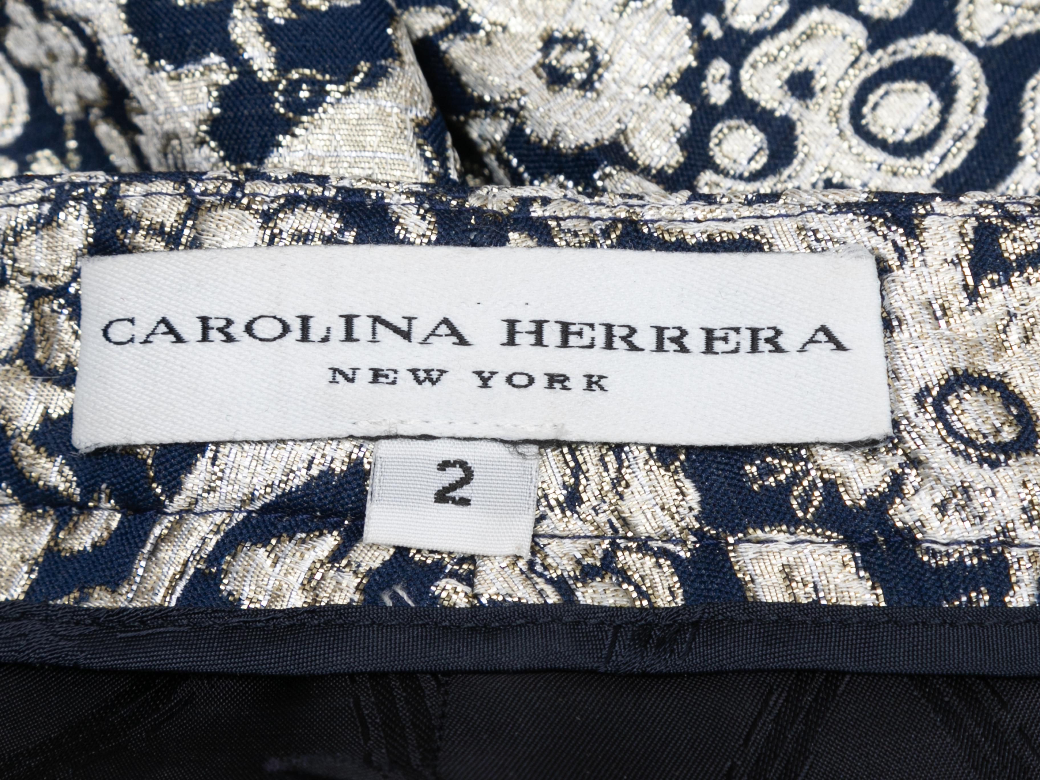 Pantaloni navy e argento con motivo jacquard di Carolina Herrera taglia US 2 In condizioni buone in vendita a New York, NY