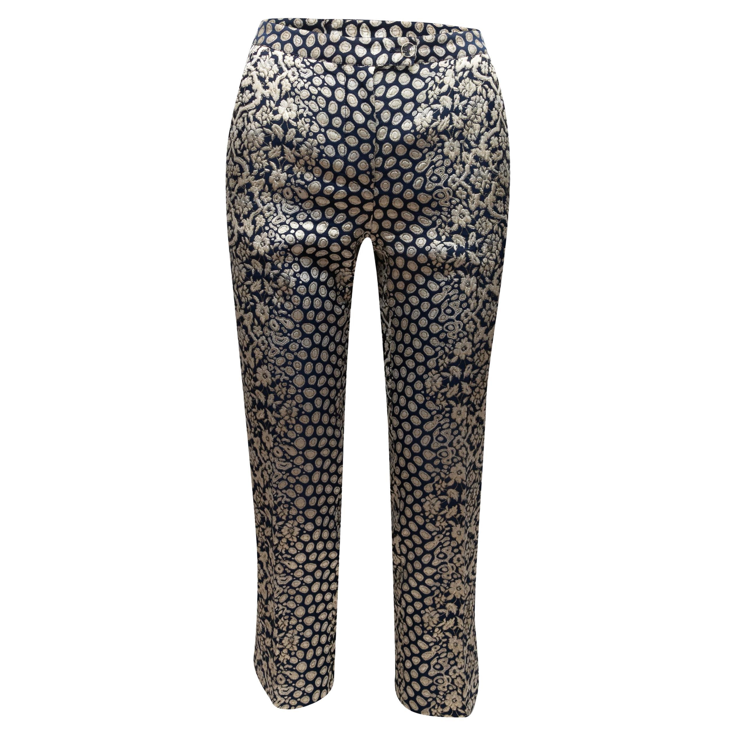 Carolina Herrera Jacquard-Hose in Marineblau & Silber, gemustert, Größe US 2