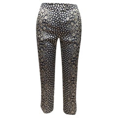 Carolina Herrera Jacquard-Hose in Marineblau & Silber, gemustert, Größe US 2