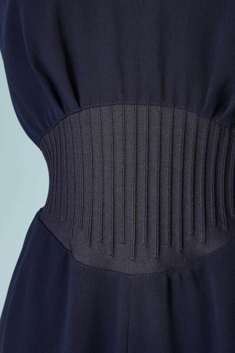 Navy sleeveless jumpsuit with knit collar and waist Thierry Mugler Couture In Excellent Condition In Saint-Ouen-Sur-Seine, FR