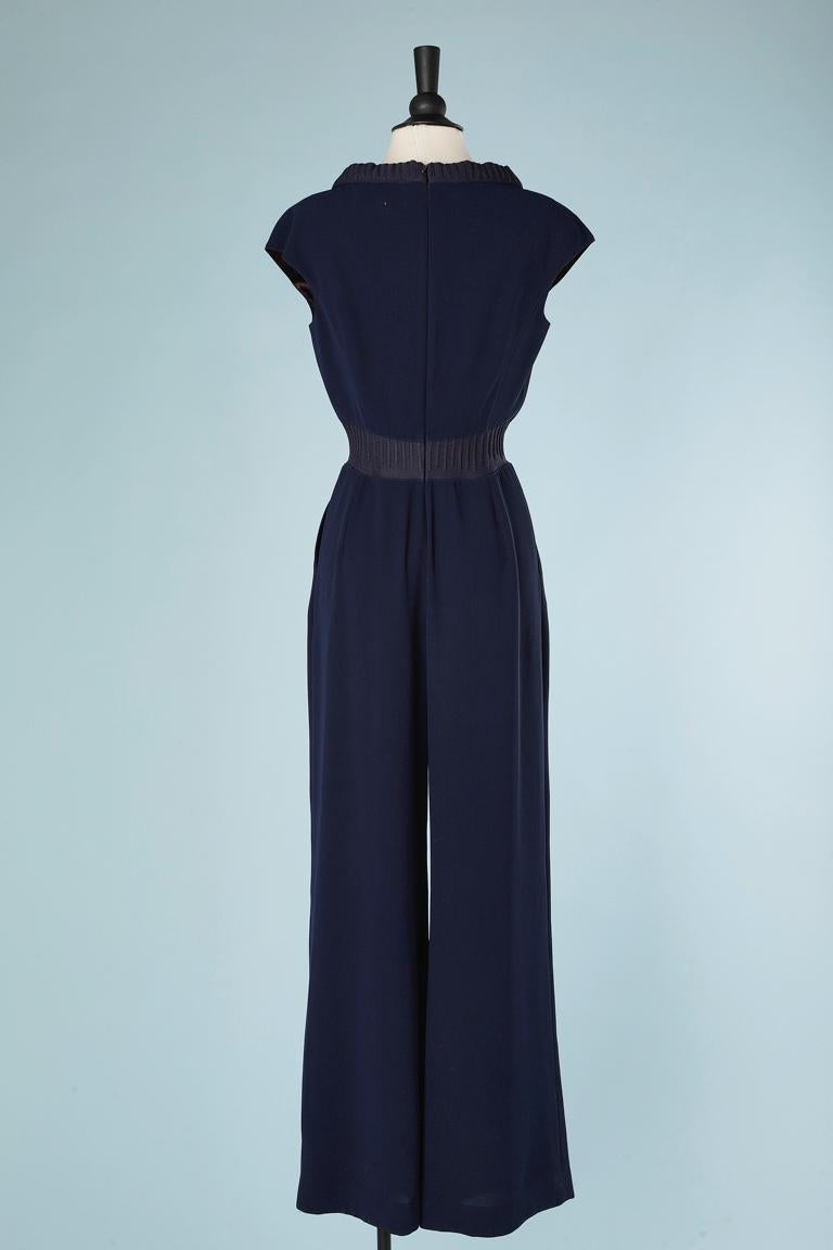 Navy sleeveless jumpsuit with knit collar and waist Thierry Mugler Couture 1