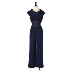 Navy sleeveless jumpsuit with knit collar and waist Thierry Mugler Couture 
