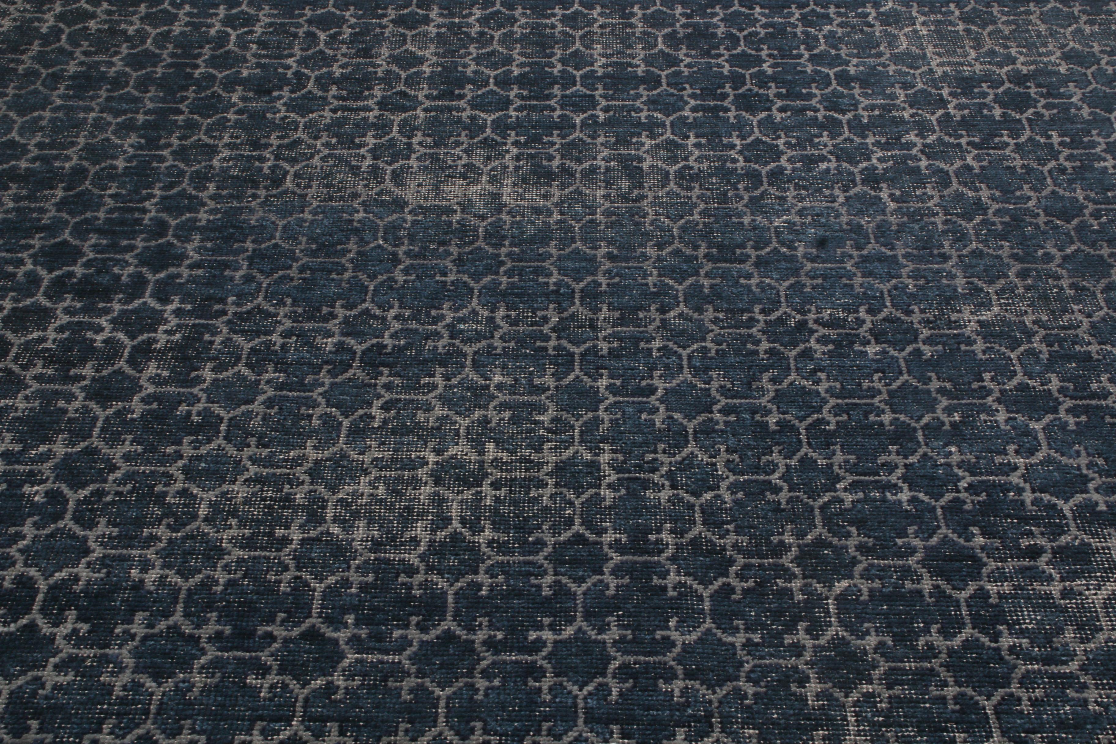 Indian Rug & Kilim's Khotan Navy Smoke Blue Wool Rug from the Homage Collection