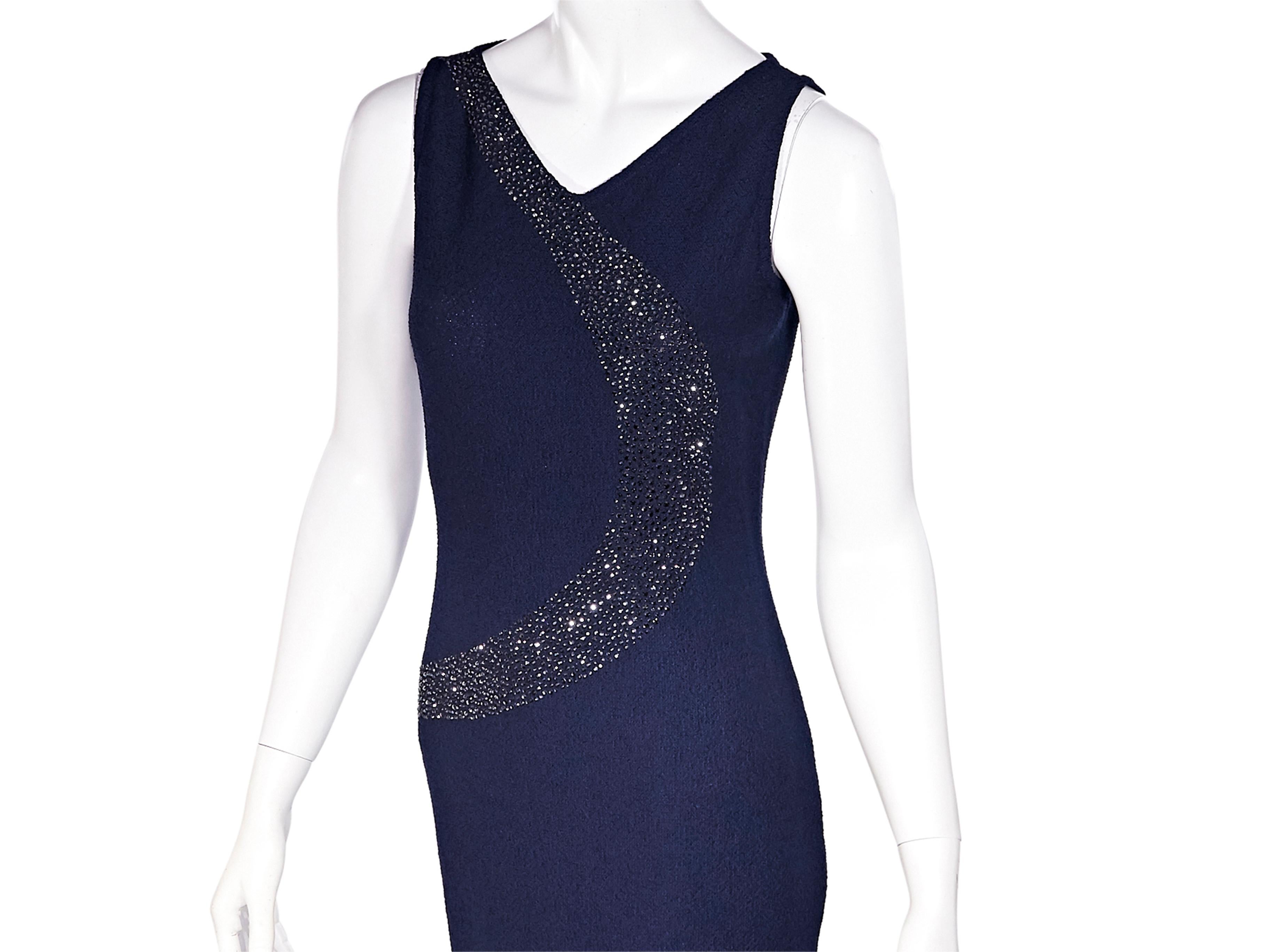 Black St. John Bouclé Navy Crystal-Embellished Knee-Length Dress