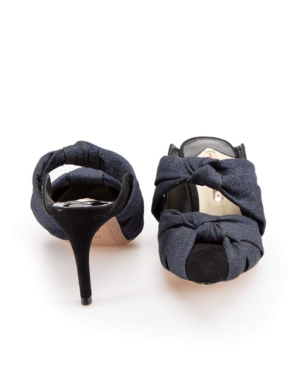 Navy Suede Leather Glitter Mules Size IT 37 In Good Condition For Sale In London, GB