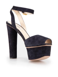 Prada Navy Suede Peep Toe Platform Sandals Size IT 38.5
