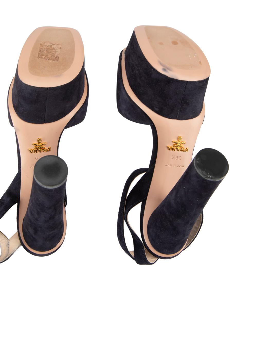 Women's Prada Navy Suede Peep Toe Platform Sandals Size IT 38.5