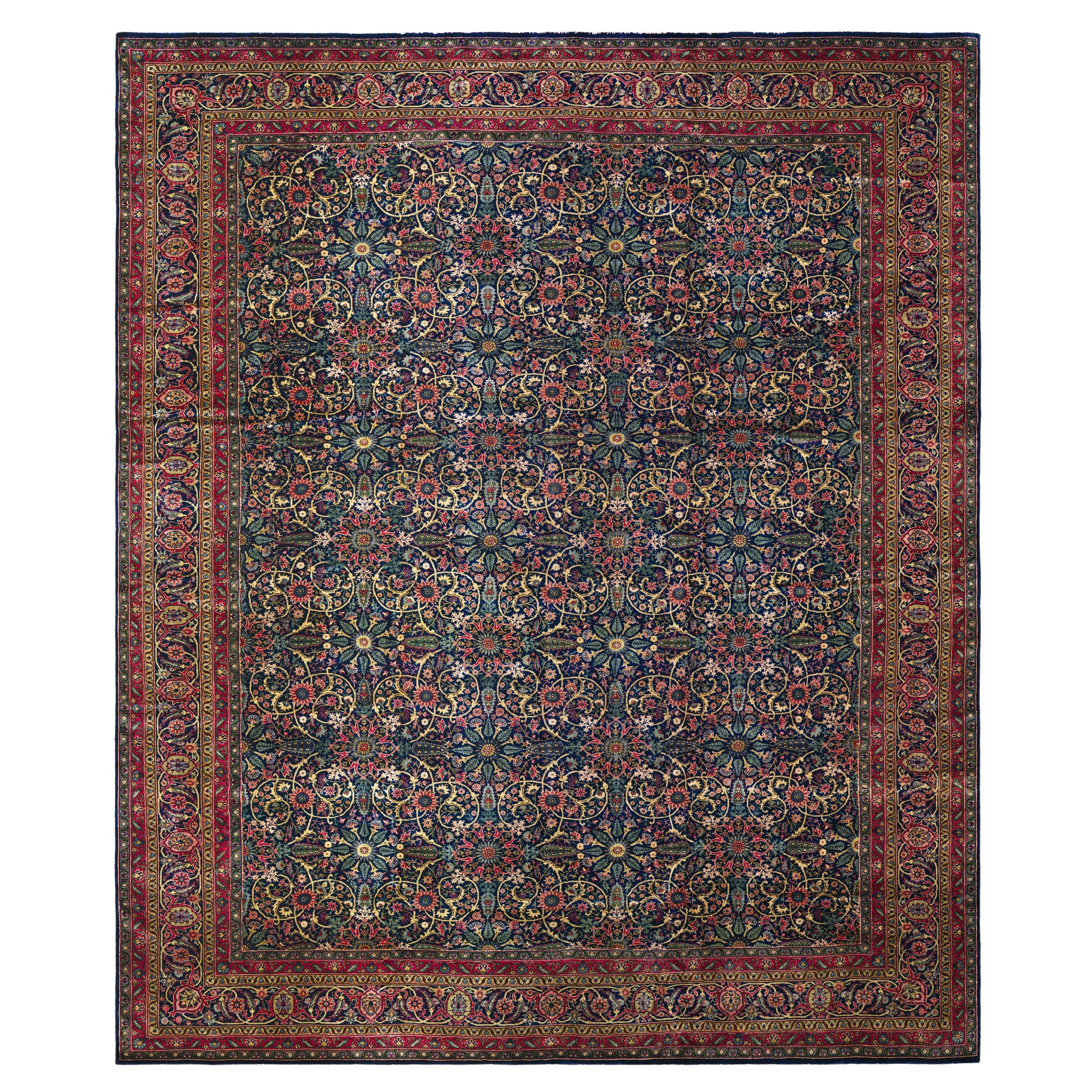 Navy Tabriz Wool Hand Knotted Rug 14 ft x 16 ft , Arabesque Palace Grandeur For Sale