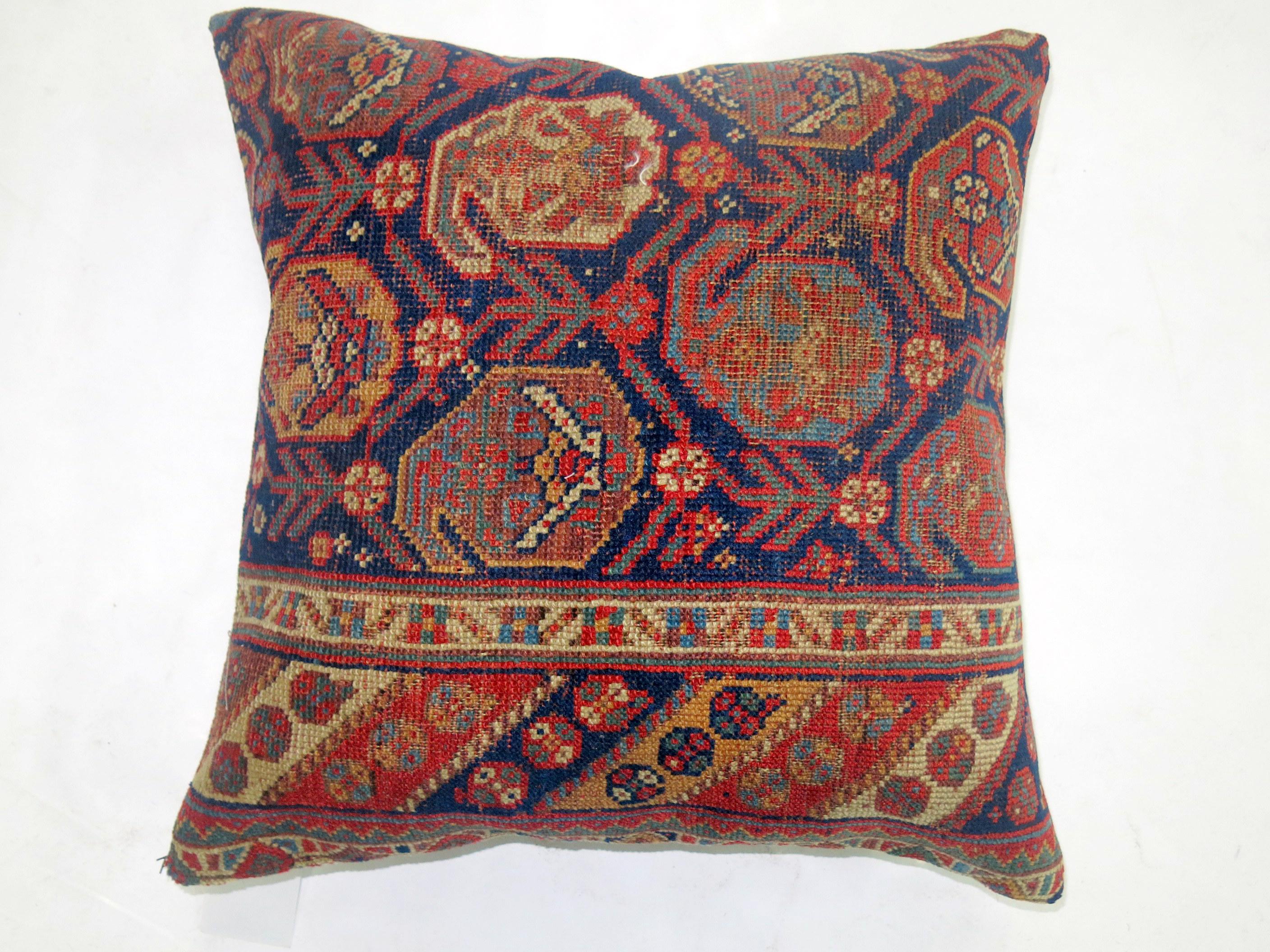 Navy Tribal Antique Persian Tribal Rug Pillow In Good Condition In New York, NY