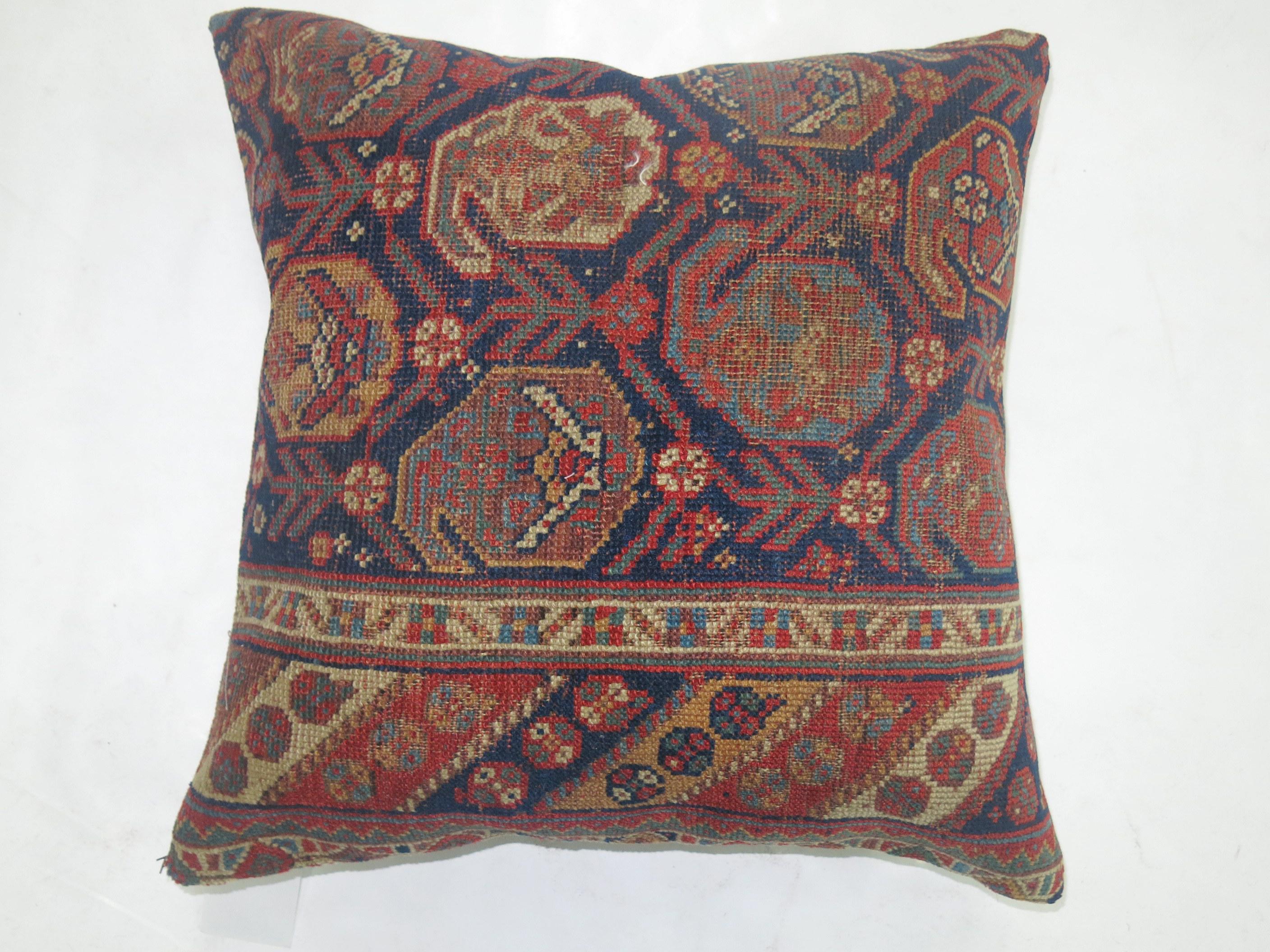 20th Century Navy Tribal Antique Persian Tribal Rug Pillow