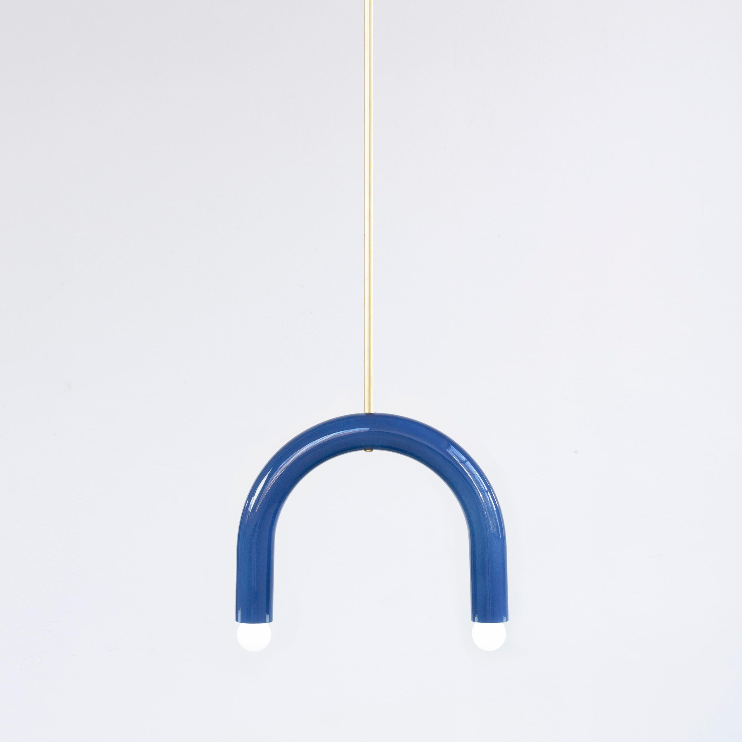 Navy TRN B1 pendant lamp by Pani Jurek
Dimensions: D 5 x W 35 x H 28 cm 
Material: Hand glazed ceramic and brass.
Available in other colors.

A fascination with Jan Tarasin paintings and graphics was a starting point for the creation of the whole