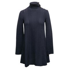 Navy Valentino Virgin Wool Knit Rockstud-Embellished Mini Dress Size US XS/S