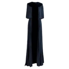 Navy Velvet and Chiffon Pleated Panel Gown