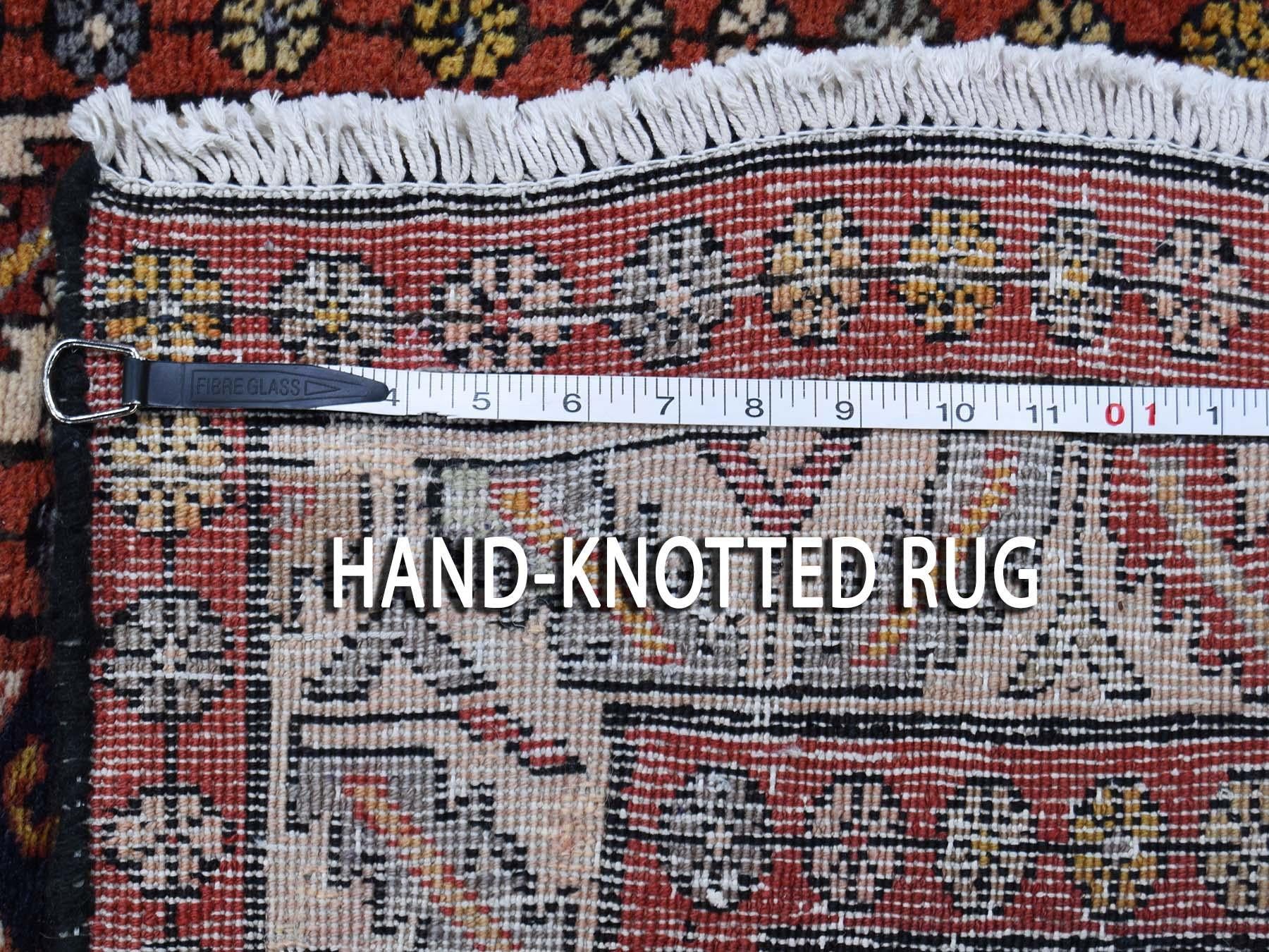 Wool Navy Vintage Persian Hamadan Runner Hand Knotted Oriental Rug