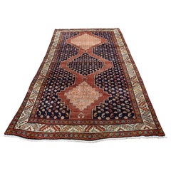 Navy Vintage Persian Hamadan Runner Hand Knotted Oriental Rug