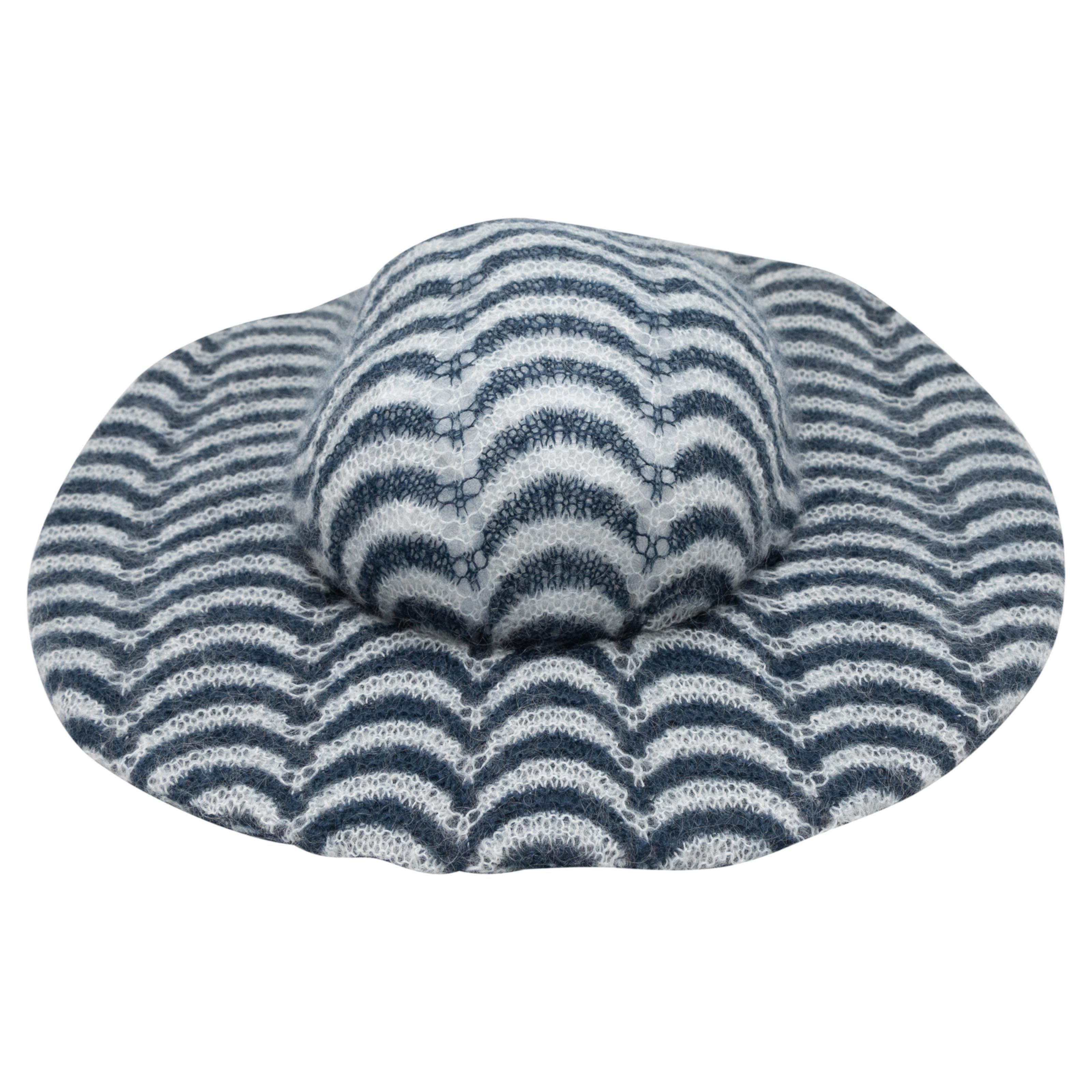 Navy & White Andre Walker Mohair Wide Brim Hat Size US XS For Sale